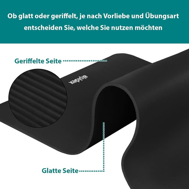 Detalle de ALPIDEX Yogamatte 183 x 60 x 0,8 cm – phthalatfreie Fitnessmatte mit rutschfestem Kautschuk und Tragegurt