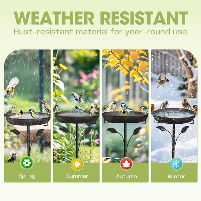 Detalle de WELDUN Vogeltränke Vogelbad 30 cm – Metall-Futter- und Wasser-Schale für draußen
