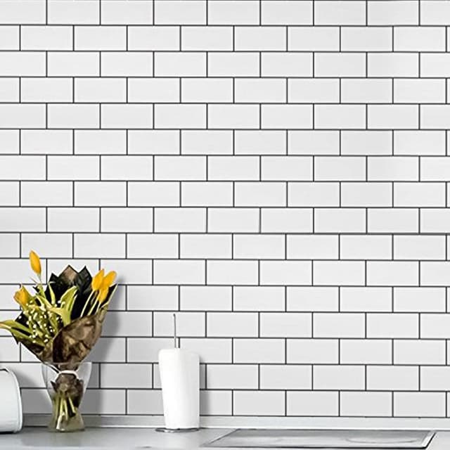 Detalle de Art3d 12x12 Stick on Tiles (10-Pack) shiny white peel-and-stick subway backsplash tiles