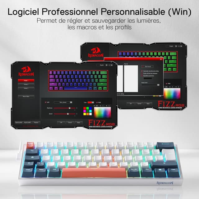 Detalle de Redragon K617 clavier mécanique filaire 60% RVB RVB rouge linéaire – AZERTY FR