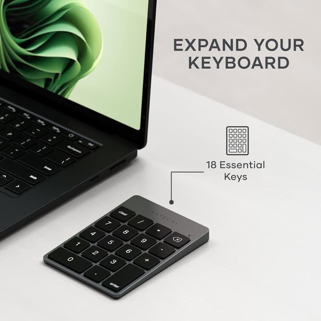 Detalle de Satechi Tastierino Numerico Wireless Slim in alluminio con 18 tasti, Bluetooth e ricarica USB-C (layout US) – grigio