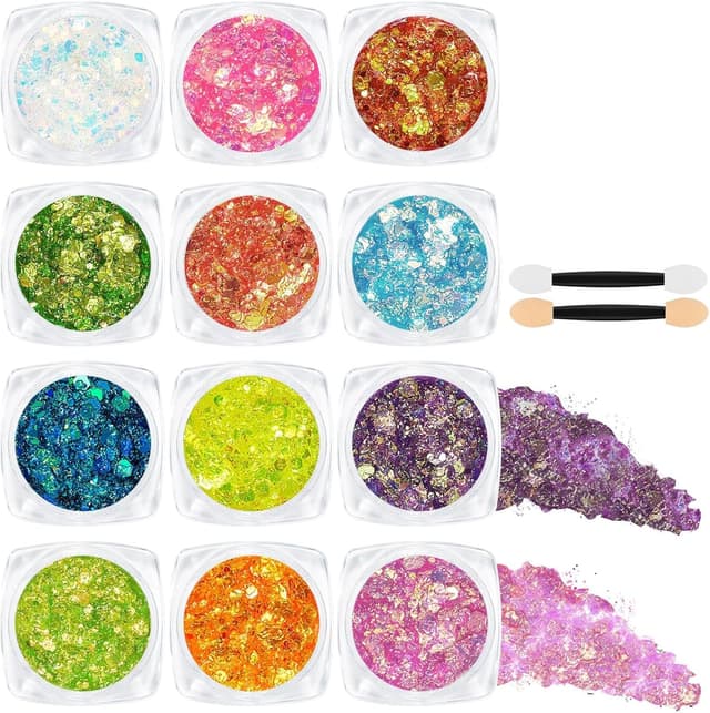 Detalle de AOOWU Festival Gel Glitter per viso e corpo, set da 12 gel glitterato