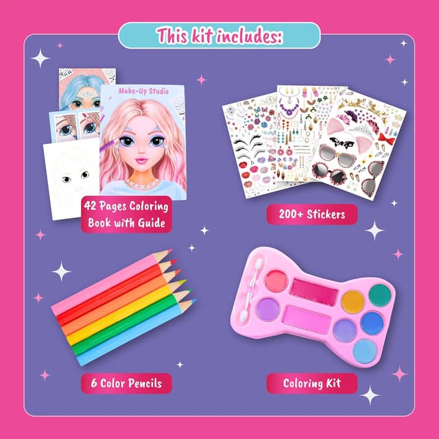 Detalle de BSCOOL Make-up Artist 3-in-1 Fun Makeup, Sticker & Coloring Kit for Girls (Ages 5+)