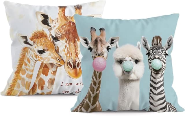 Detalle de LANBEIDE Giraffe Cushion Covers Set of 2 (45 x 45cm) – polyester throw pillow cases with hidden zip