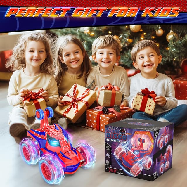 Detalle 2 de Mafbeanl Remote Control Spider Stunt RC Car (Red) — 360° Rotation, 2.4GHz Control, Rechargeable Wheel Lights