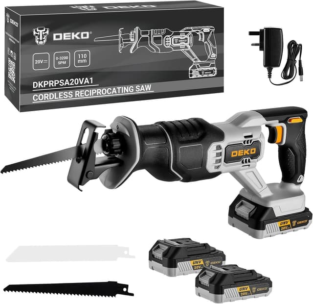 Detalle de DEKOPRO 20V Cordless Reciprocating Saw with 2x2Ah Batteries – 3200 SPM Variable Speed