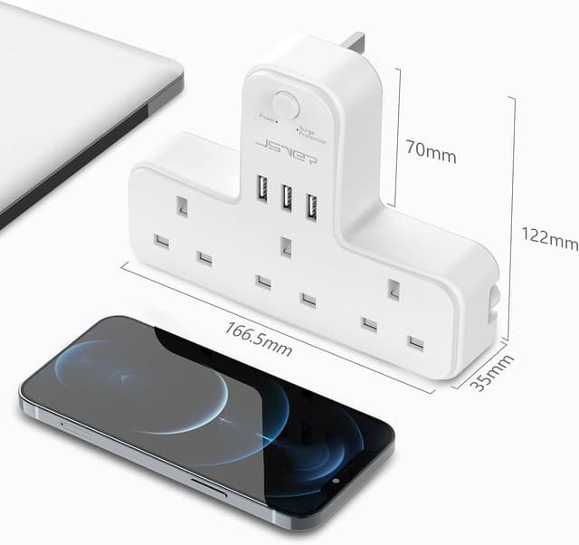 Thumbnail 4 de JSVER Plug Adapter 3 Way with 3 USB 13A