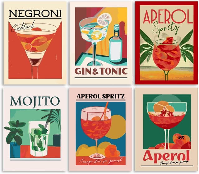 Detalle de GOUGOUFAFA 6-Pack Paint by Numbers for Adults (12x16 inch) Cocktail Canvas Acrylic Kit