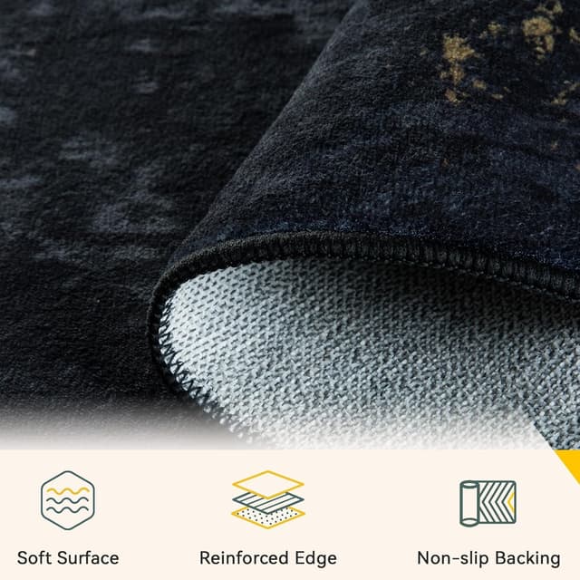 Detalle 2 de RELEANY Washable Area Rug 5'x7' Non-Slip Modern Abstract (Dark Black Gold)