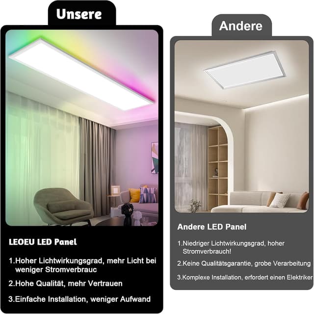 Thumbnail 5 de LEOEU LED Panel Deckenleuchte 120x30CM