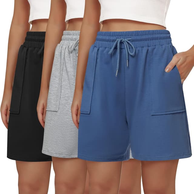 Detalle de Cowasto Women’s Cotton Sweat Shorts with Drawstring Waist & Pockets (7" Inseam)