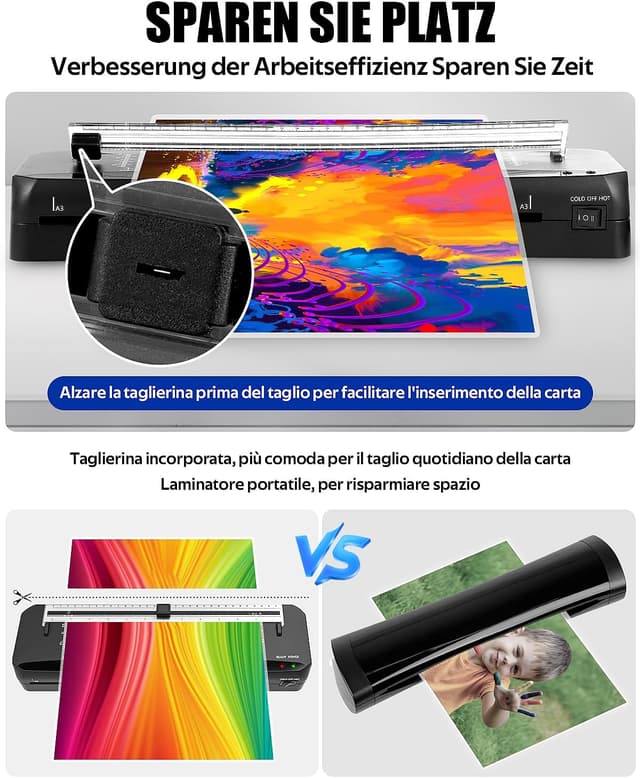 Detalle de Plastificatrice A3 con riscaldamento rapido