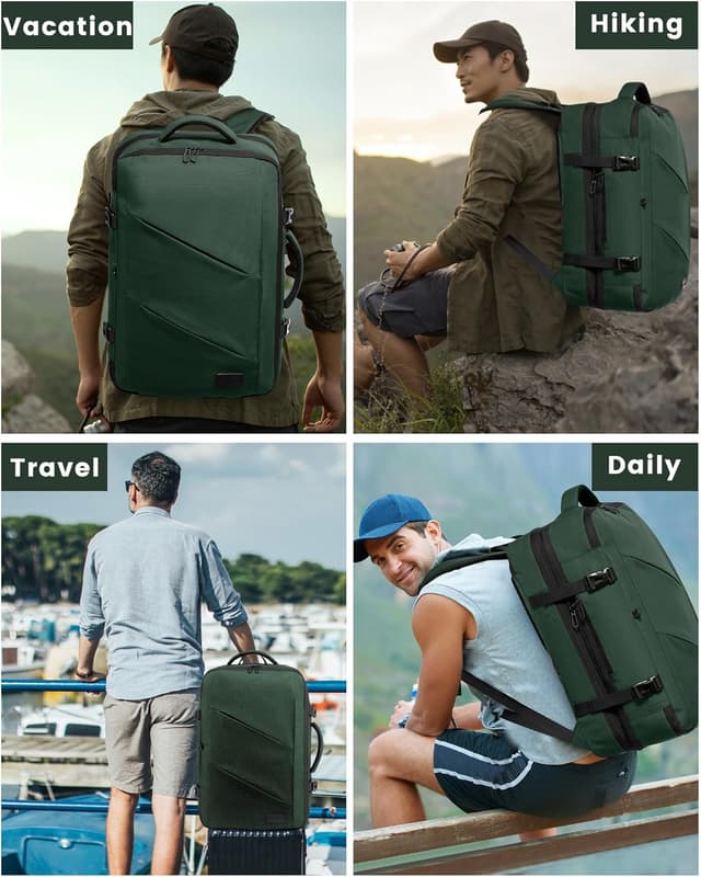 Detalle de LOVEVOOK Reiserucksack Handgepäck fürs Flugzeug – erweiterbar, Laptopfach bis 17,3 Zoll, dunkelgrün