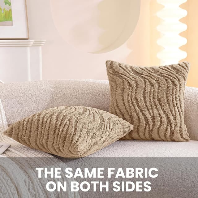 Detalle de Ystyle lot de 2 housses de coussin décoratives 45 x 45 cm en peluche marron clair