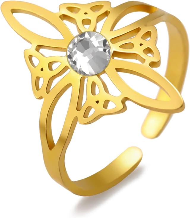 Detalle de Dreamtimes Hexenknoten-Ring aus Edelstahl für Frauen – keltisches Symbol, verstellbar, offen (Wicca/Amulettschmuck)