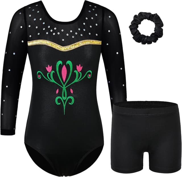 Detalle de ZNYUNE Kinder klassischer Turnanzug mit Glanz – Gymnastiktrikot ärmellos oder Langarm für Mädchen