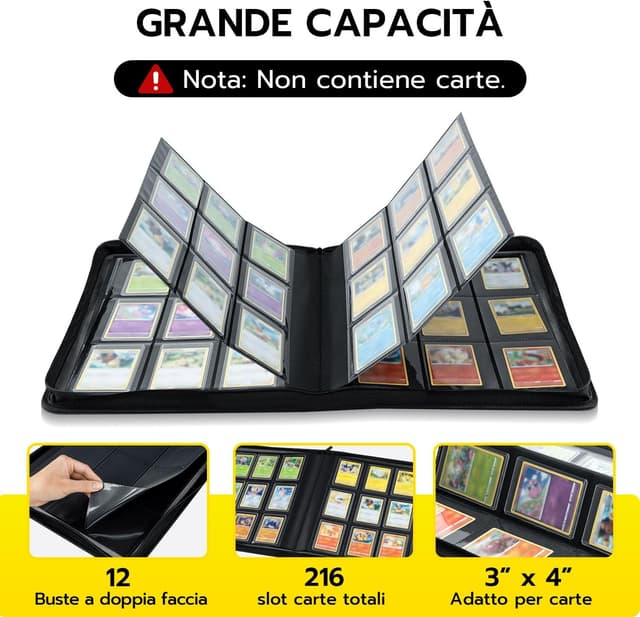 Detalle 2 de Tolesum Raccoglitore Toploader 3"x4" con zip e 10 toploader, 9 pagine (216 posti) per Magic, YuGi Oh e TCG
