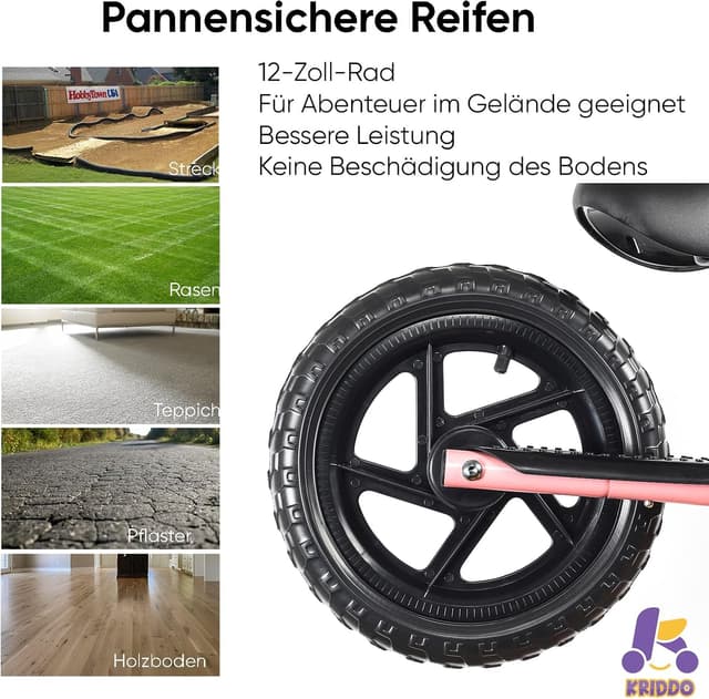 Detalle 1 de KRIDDO Kinder-Laufrad ab 2 Jahren (ca. 18 Monate bis 5 Jahre) mit Fußstütze und Lenker