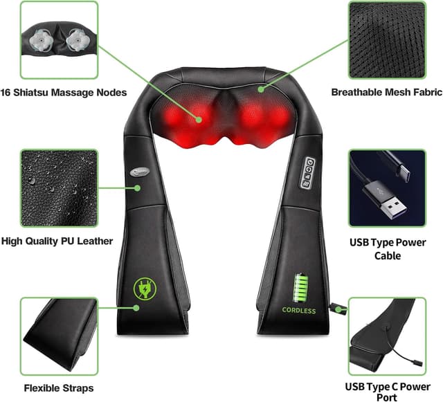 Detalle 2 de cotsoco Cordless Neck Massager with Heat & Shiatsu 3D Kneading