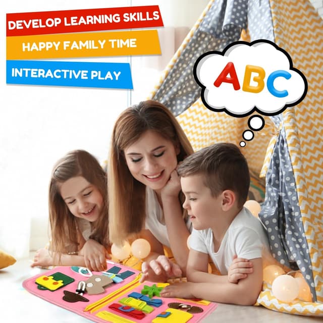 Detalle 2 de Qizfun Toddler Busy Board Montessori Toys – 8-Page Sensory Busy Book for Travel