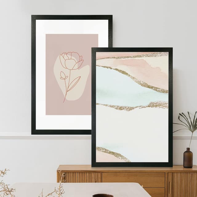 Detalle 2 de Hongkee 24x30 Frame Set of 2 in Rustic Black Wood Style (HD Plexiglass) for 24x30 Posters or 18x24 Photos with Mat