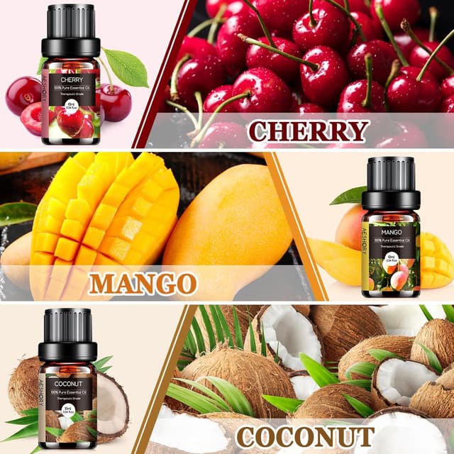 Detalle de AESHORY 6 x 10ml Fruity Essential Oils Set (Strawberry, Blueberry, Cherry, Coconut, Watermelon, Mango)