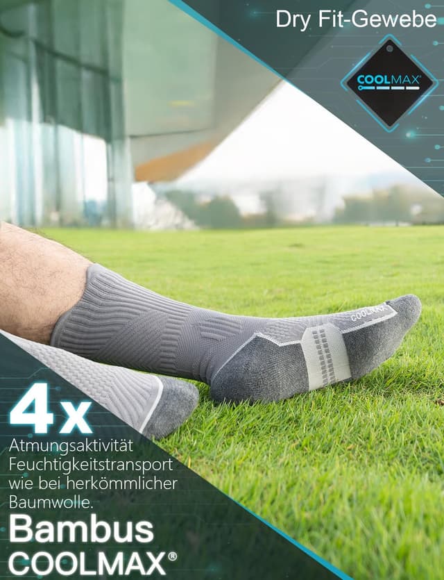 Detalle de Juclise Bambus-Kompressions Laufsocken (15–20 mmHg) – Coolmax, atmungsaktiv, Anti-Blasen