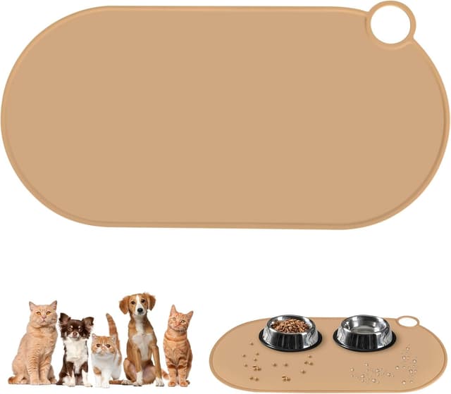 Detalle de Tapis de gamelle Adiwo antidérapant en silicone (50×25 cm) pour chien et chat, brun boue