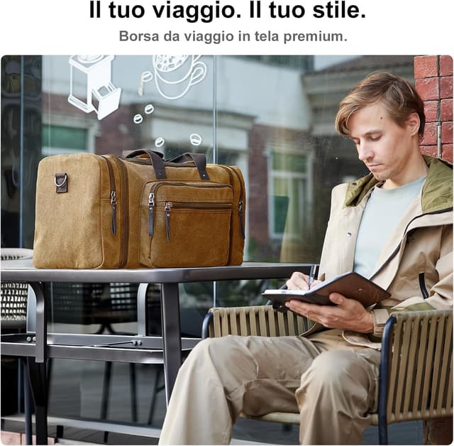 Detalle de EKOROMIER 55L borsa da viaggio in tela espandibile da uomo (55 x 27 x 30 cm, fino a 65 cm)