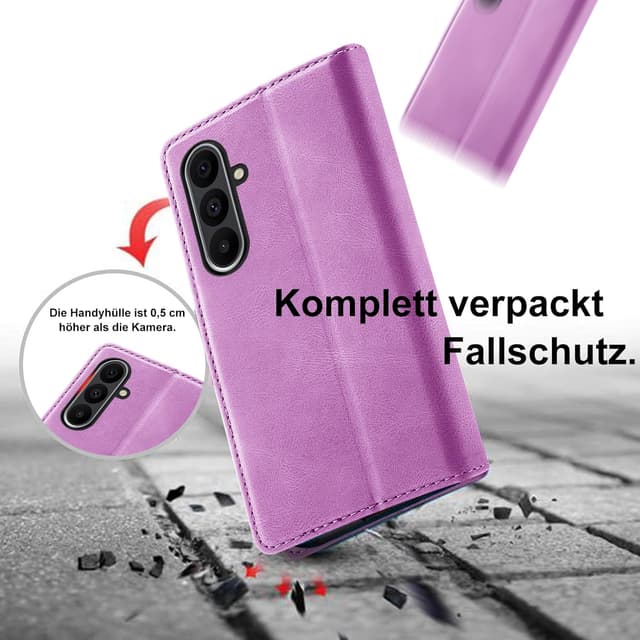 Detalle de Giyer Handyhülle für Samsung Galaxy A26 5G – PU Leder Wallet Flip Case mit Kartenfächern, Schutzfolie & Standfunktion (Lila)