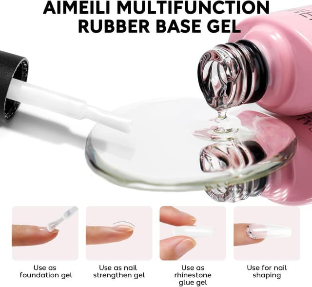 Detalle de AIMEILI Clear Rubber Base Gel trasparente UV/LED, base semipermanente autolivellante 10 ml
