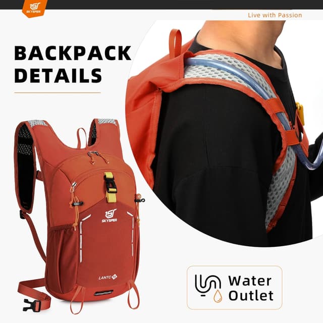 Detalle de SKYSPER Wanderrucksack 15L – leichter Tagesrucksack für Herren mit Ripstop-Nylon und verstellbarem Tragesystem