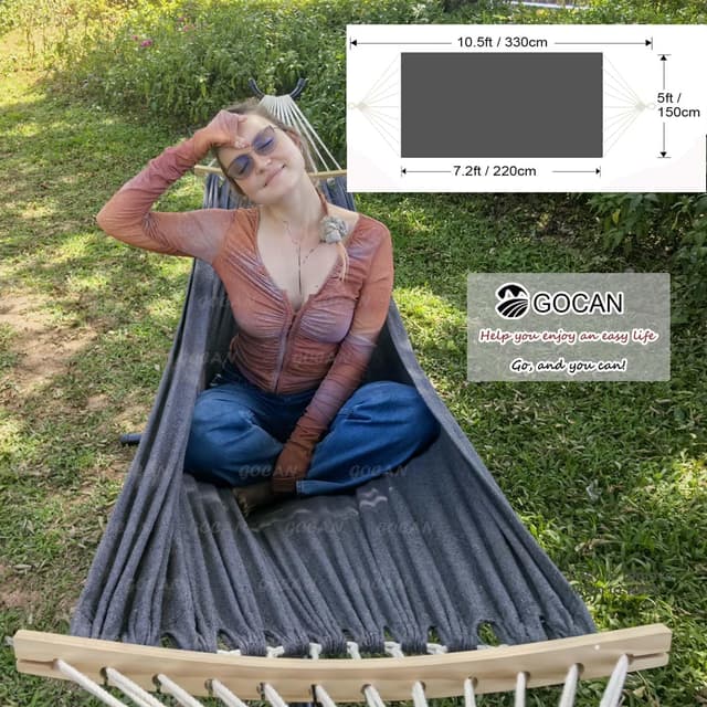 Detalle de GOCAN Hängematte für 2 Personen 220×150 cm mit abnehmbarem Spreizstab (Gesamtlänge 330 cm) – Outdoor & Indoor, bis 300 kg