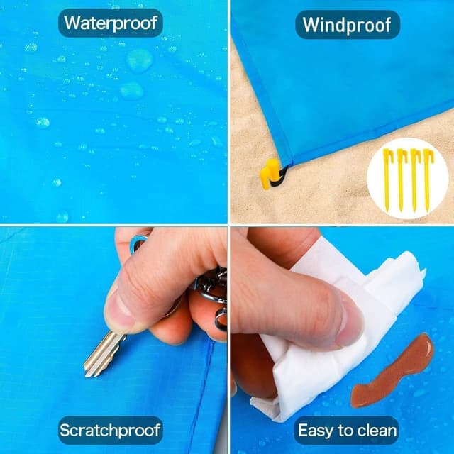 Detalle 2 de Sendowtek Coperta da spiaggia impermeabile 210 x 200 cm per picnic, 4 angoli e anti-sabbia