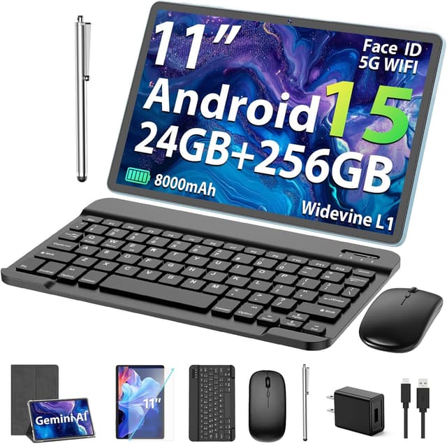 Detalle de Suicoey Suicoey 2026 11-inch Android 15 Tablet with Keyboard (Gemini AI, 24GB+256GB, 5G, Widevine L1)