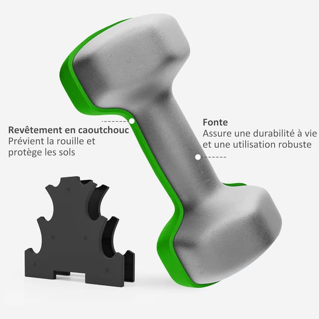 Thumbnail 4 de SPORTNOW Ensemble haltères hexagonaux 12 kg avec support