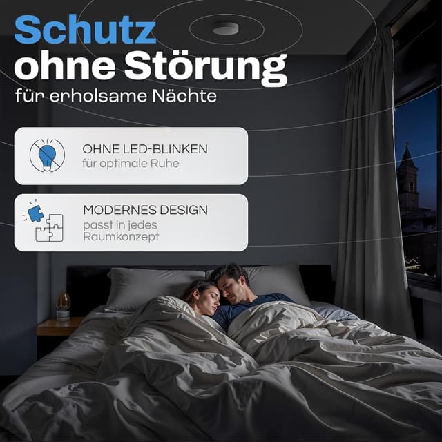 Detalle de ALPENLUFT Funk vernetzter Rauchmelder & Hitzemelder 2in1, 10 Jahre Batterie, 5er-Set ohne Bohren