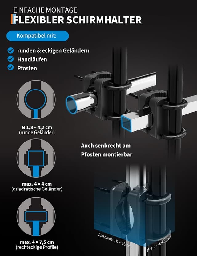 Detalle de GarveeHome Balkon-Sonnenschirm 200x125 cm mit Schirmhülle, UV50+ anthrazit – rechteckig, knickbar & höhenverstellbar