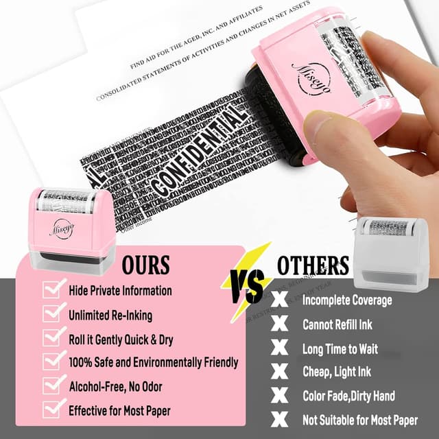 Thumbnail 6 de Miseyo Identity Theft Protection Roller Stamp Set (Pink) with 6 Refill Ink