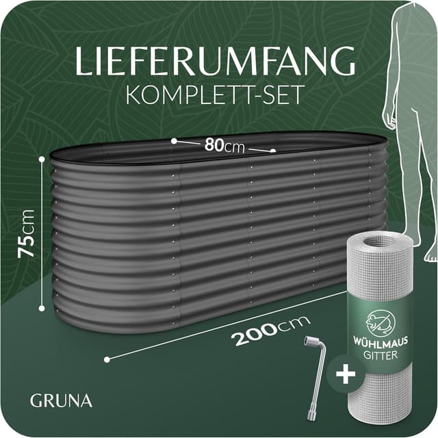 Detalle de GRUNA letto rialzato in metallo 200x80x75 cm (kit 6 in 1) antiruggine, con griglia anti-arvicole