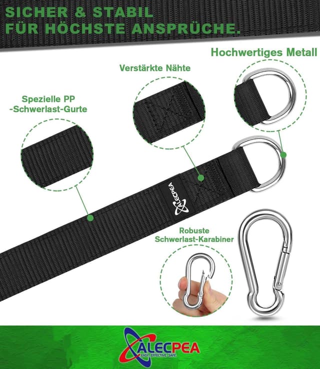 Detalle de ALECPEA 2er-Set Schaukelbefestigung aus Nylon mit Karabinern und D-Ringen (bis 200 kg)