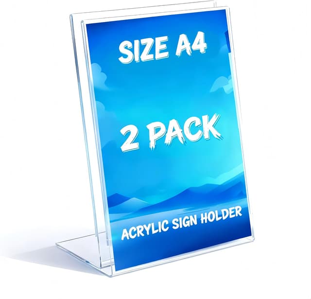 Detalle de Toowood A4 Acrylic Sign Holder (2-Pack) L-Shaped Clear Slant Display Stand