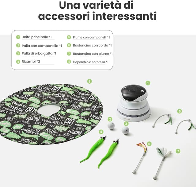 Thumbnail 6 de Gardner Pet Giocattolo per Gatti 5 in 1 elettrico interattivo automatico (verde) con piume, laser e suoni