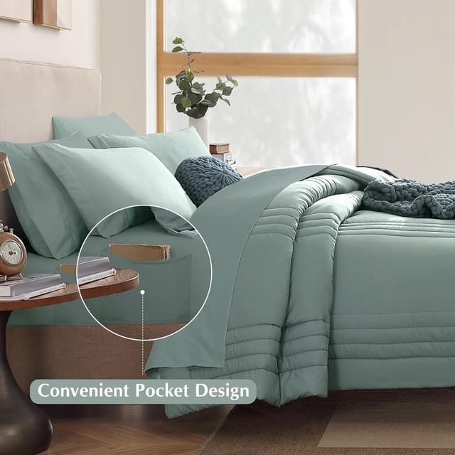 Thumbnail 6 de Monbix Queen Comforter Set 7-Piece Sage Green