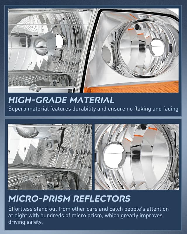 Detalle 2 de Nilight Headlight Assembly for 1997–2003 Ford F-150 (Chrome Housing, Amber Reflector)