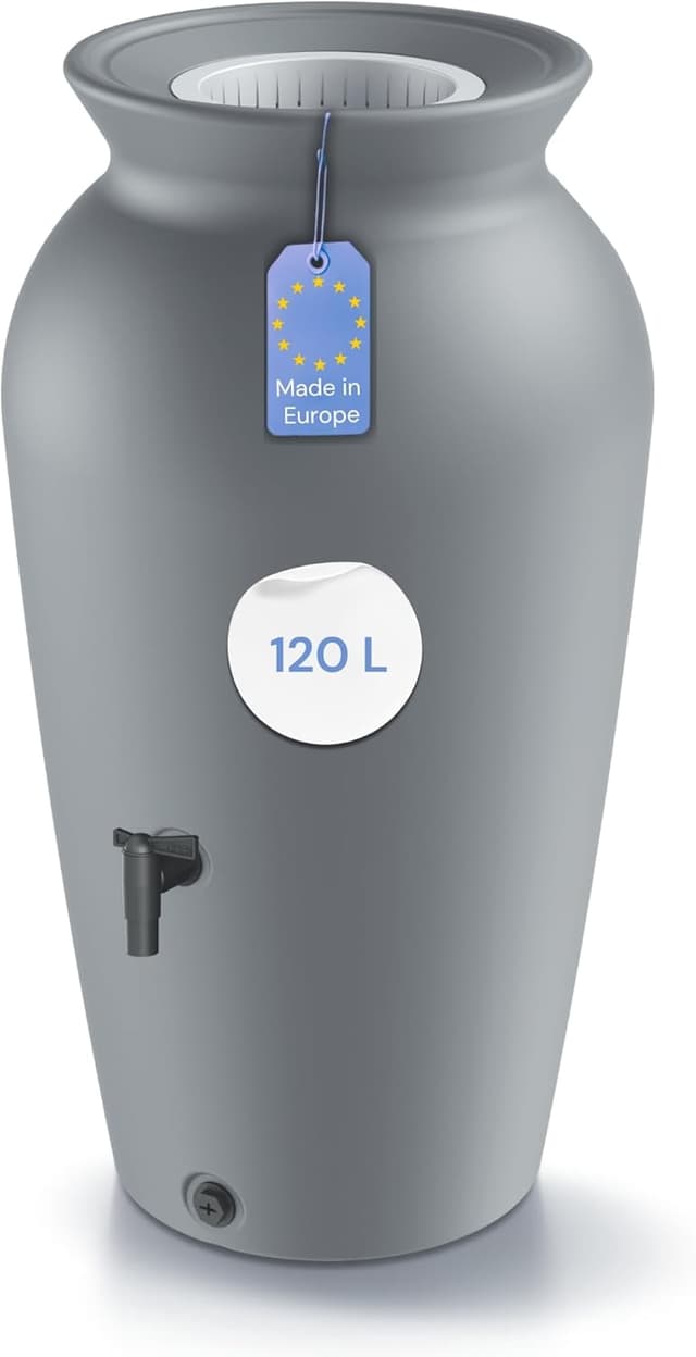 Detalle de YourCasa Regentonne 120 Liter (frostsicher) mit Filterkorb & Wasserhahn – Grau