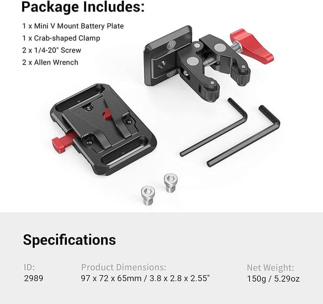 Thumbnail 6 de SmallRig Mini V Mount Battery Plate (2989) with crab-shaped clamp for camera power
