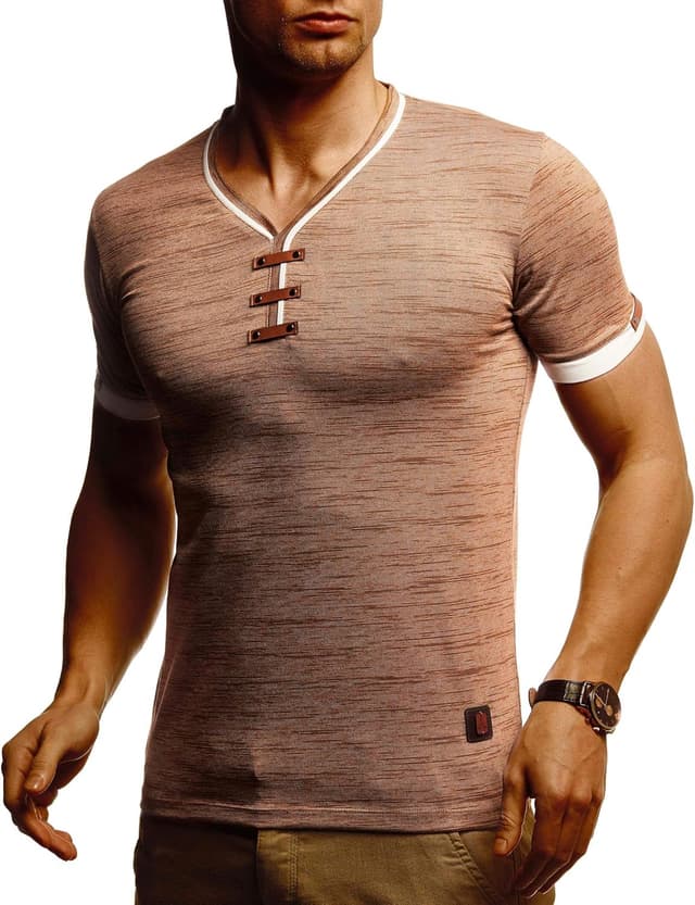 Detalle de Leif Nelson Maglietta Uomo V-Neck in cotone: basic estiva a manica corta