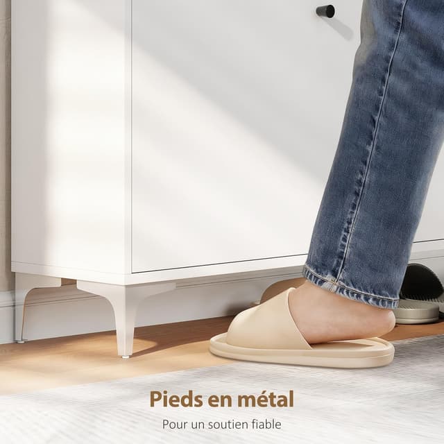 Detalle 2 de HOMCOM Meuble à chaussures 16 paires étroit avec 2 tiroirs rabattables et surface supérieure (80 x 24 x 101 cm) blanc