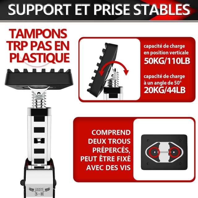 Detalle 2 de 3-H Étai télescopique réglable extensible 110–195 cm en acier épais (1 pièce) – charge max 75 kg